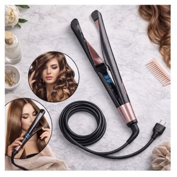 Plancha 2 En 1 crea cabello liso y rizado.