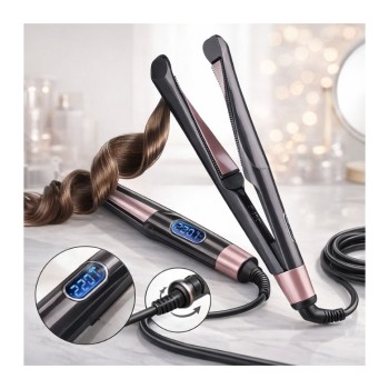 Plancha 2 En 1 crea cabello liso y rizado.