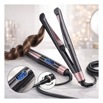 Plancha 2 En 1 crea cabello liso y rizado.